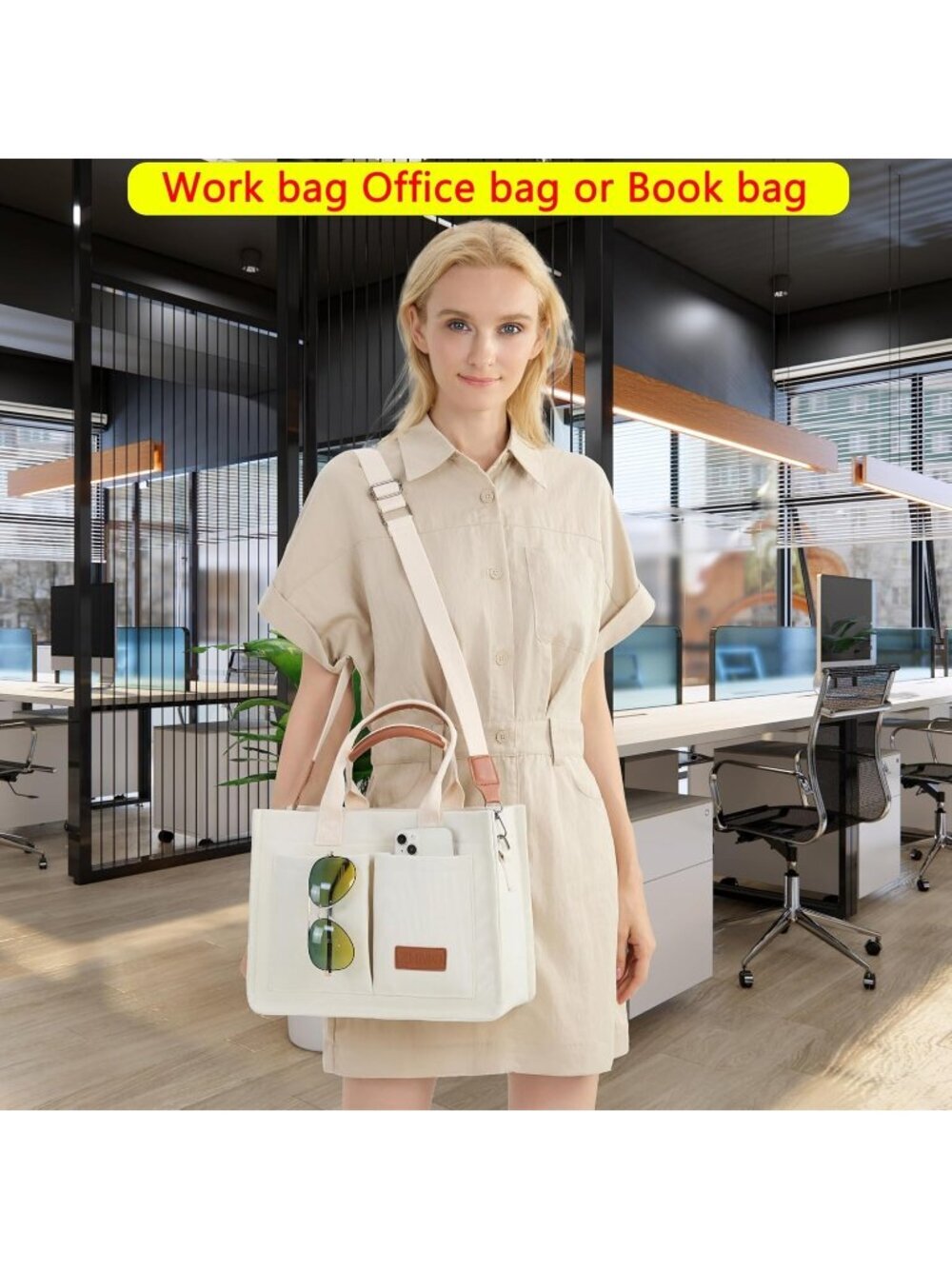 Women's Beige Travel Nurse Teacher Purse Laptop Tote Crossbody HandbagsWomen's B - Picture 3 of 6
